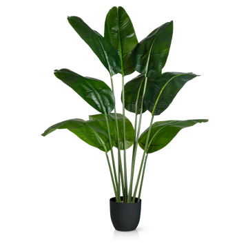 Künstliche Bananenpalme mit detailreichen, grünen Blättern in Nahaufnahme