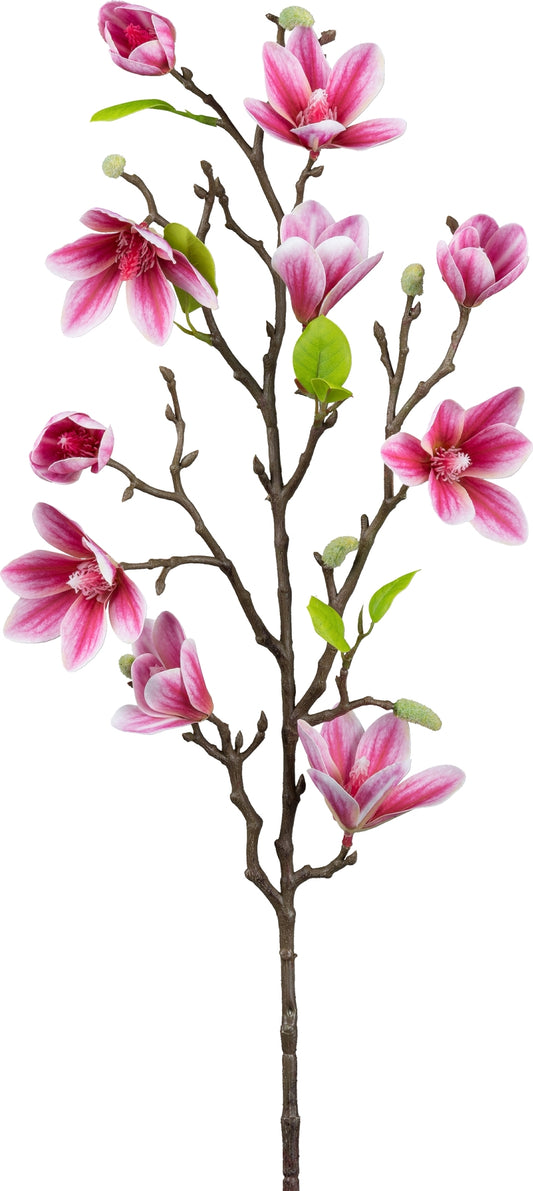 Künstlicher Magnolienzweig mit rosa-weißen Blüten und grünen Blättern – täuschend echte Deko-Kunstblume