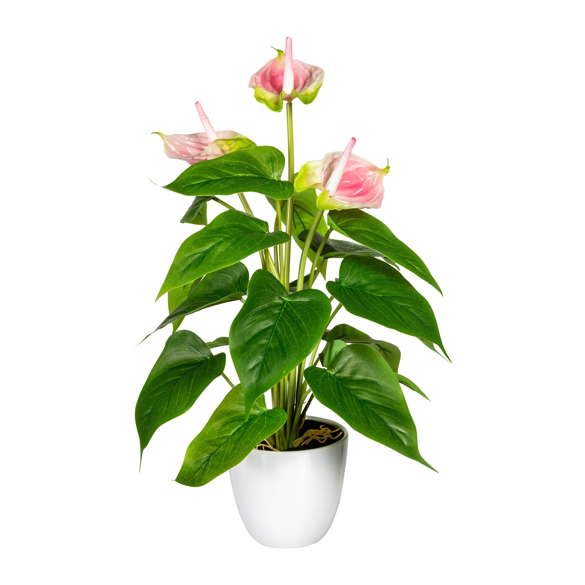 Künstliche exotische Pflanze mit zarten rosa Blüten und weißem Topf – dekorative Kunstblume für Innenräume