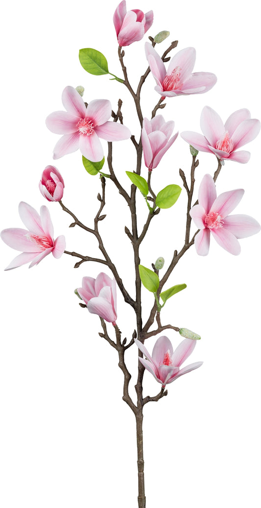 Künstlicher Magnolienzweig mit zart hellrosa Blüten und grünen Blättern – naturgetreue Kunstpflanze für Frühlingsdeko