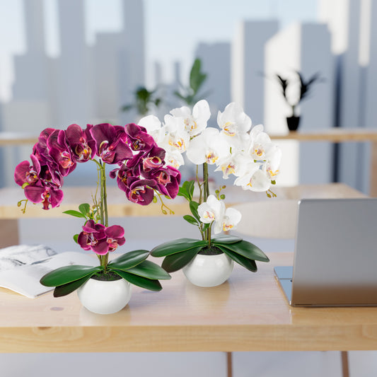 Künstliche Orchideen in Keramiktöpfen (2 Stück, 40cm) - Purpur-Weiß
