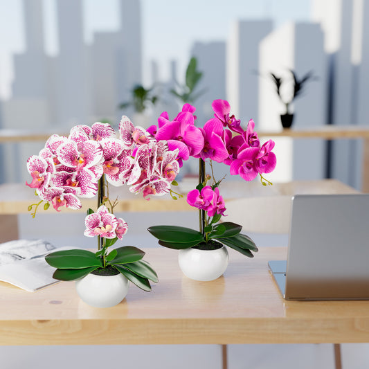 Künstliche Orchideen in Keramiktöpfen (2 Stück, 40cm) - Weiß-Rosé (Tüpfel)