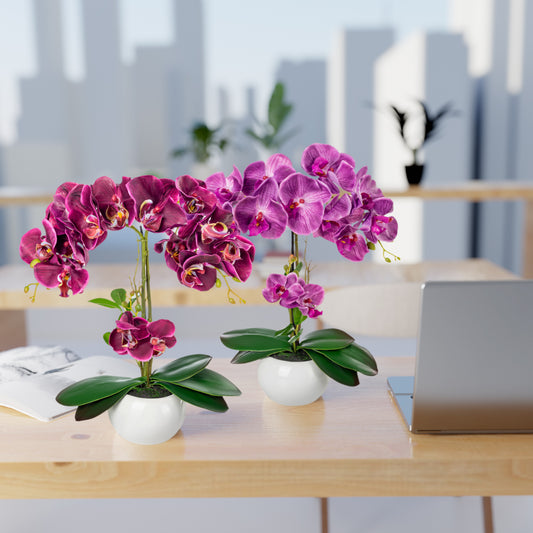 Künstliche Orchideen in Keramiktöpfen (2 Stück, 40cm) - Purpur-Lila