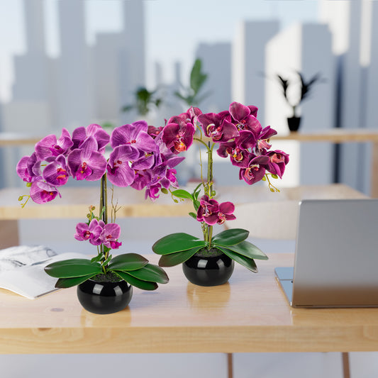 Künstliche Orchideen in Keramiktöpfen (2 Stück, 40cm) - Purpur-Lila (schwarze Töpfe)