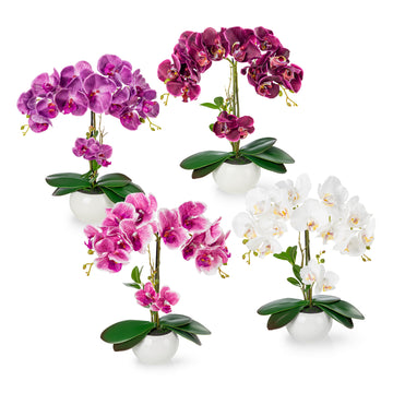 Künstliche Orchideen in Keramiktöpfen (4 Stück, 40cm) - Weiße Töpfe