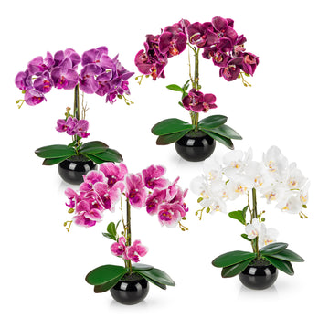 Künstliche Orchideen in Keramiktöpfen (4 Stück, 40cm) - Schwarze Töpfe