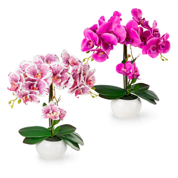 Künstliche Orchideen in Keramiktöpfen (2 Stück, 40cm) - Weiß-Rosé (Tüpfel)