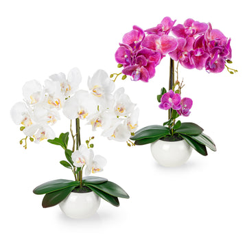 Künstliche Orchideen in Keramiktöpfen (2 Stück, 40cm) - Weiß-Rosé