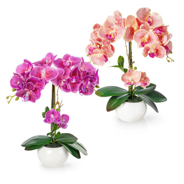 Künstliche Orchideen in Keramiktöpfen (2 Stück, 40cm) - Hellrosa-Rosé