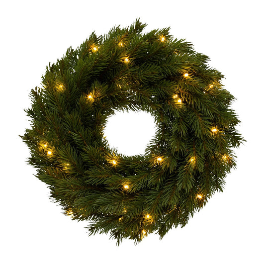Beleuchteter künstlicher Tannenkranz mit warmweißen LEDs – eleganter Tür- und Wandkranz für Weihnachten