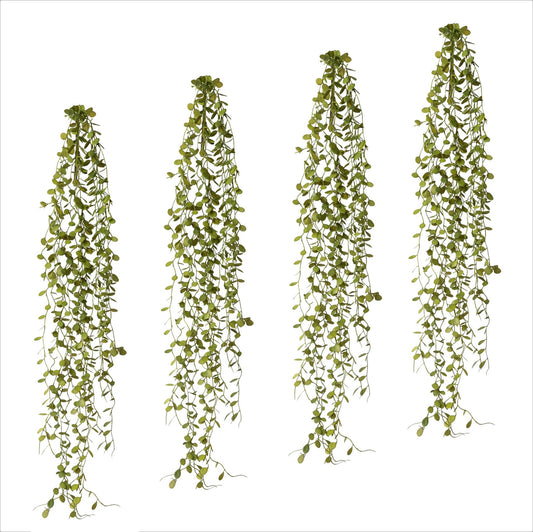 Vier künstliche Mühlenbeckia-Hänger in grün, je 71 cm lang, mit dichtem, naturgetreuem Blattwerk.