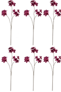 Sechs künstliche Magnolienzweige in kräftigem Bordeaux-Ton auf weißem Hintergrund – realistisch gestaltete Deko-Blumen für stilvolle Raumgestaltung.