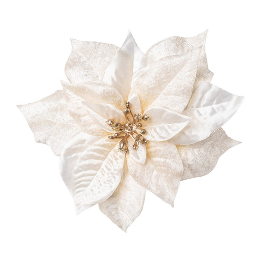 Künstlicher Weihnachtsstern in elegantem Creme-Ton mit glanzvollen Blättern und goldenen Akzenten – edle Dekoblume für die Winterzeit.