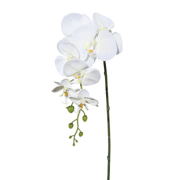 Realistisch gestaltete künstliche Phalaenopsis-Orchidee in Weiß – Dekoblume auf Stiel für stilvolle Arrangements.