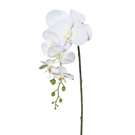 Realistisch gestaltete künstliche Phalaenopsis-Orchidee in Weiß – Dekoblume auf Stiel für stilvolle Arrangements.
