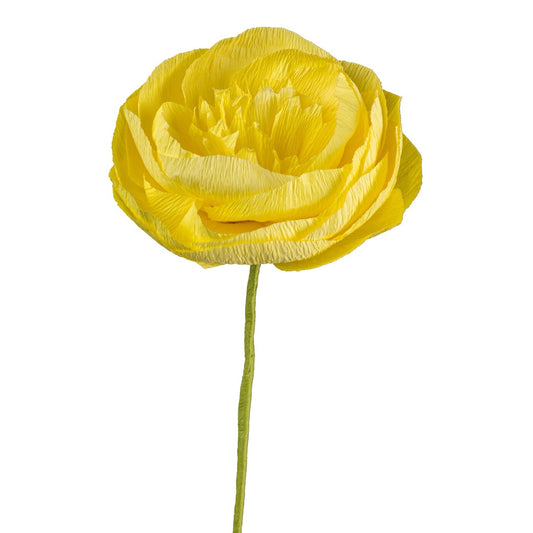 Gelbe Papierblume aus Krepppapier mit grünem Stiel – leuchtende Dekoblume für frühlingshafte Arrangements und kreative Dekorationen.