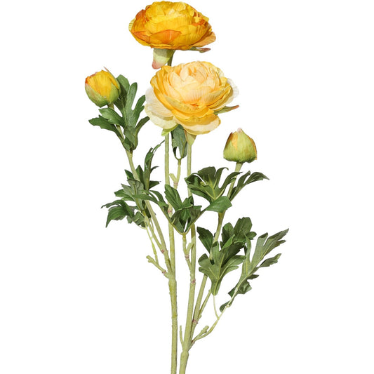 Künstliche gelbe Ranunkel auf Stiel mit detailreichen Blüten und Knospen – realistische Kunstblume für Frühlingsarrangements.