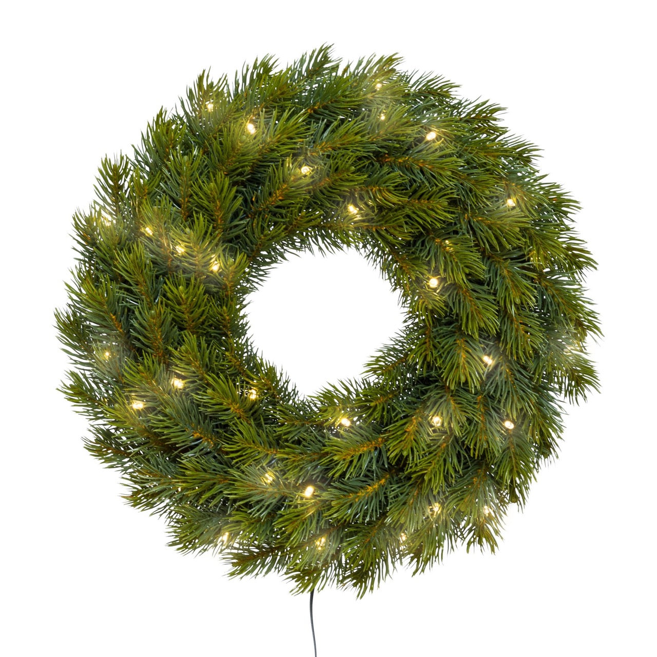 Künstlicher Weihnachtskranz mit warmweißer LED-Lichterkette – stimmungsvolle Beleuchtung für festliche Dekoration