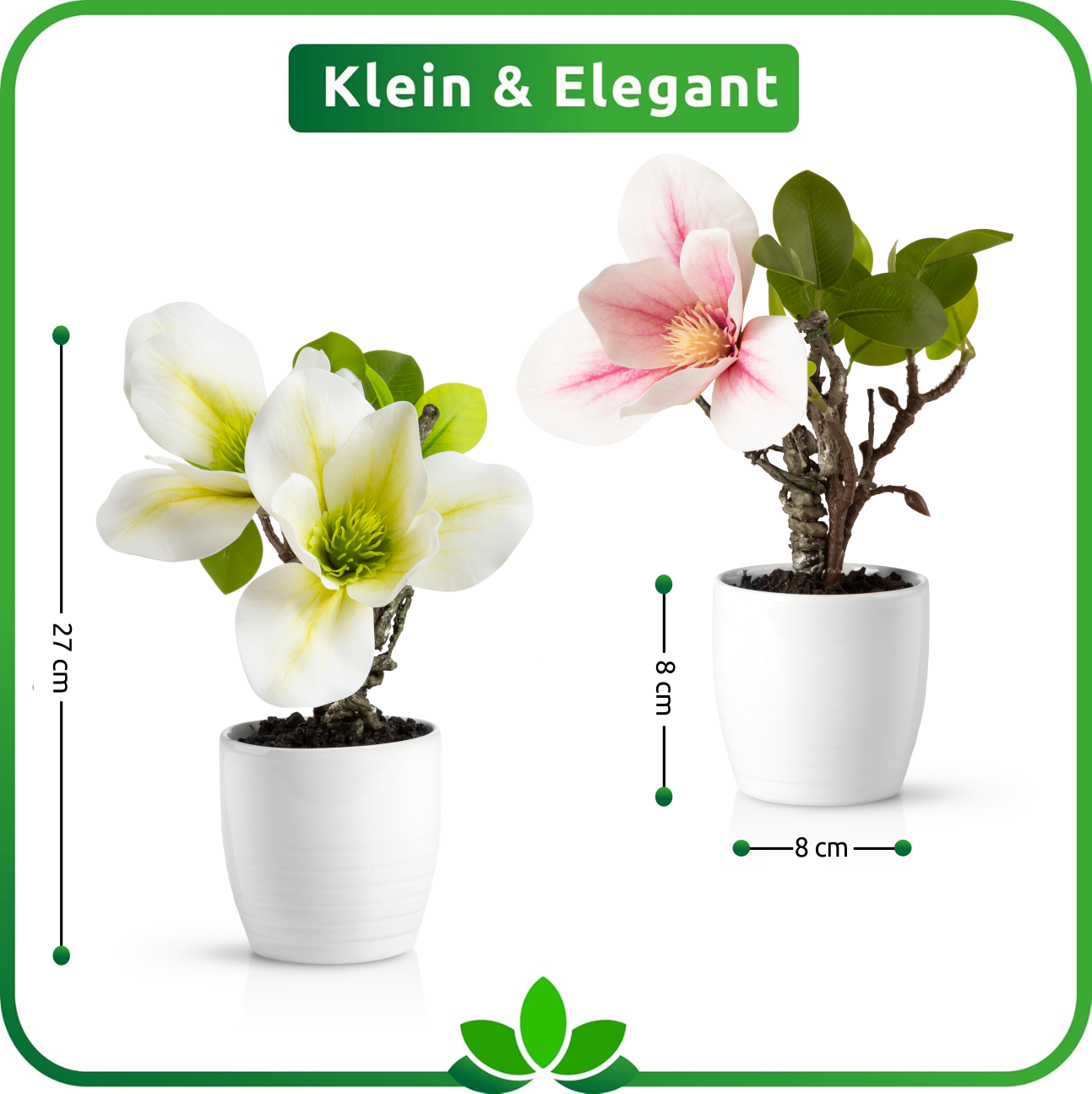 Hochwertige künstliche Magnolienblume mit zarten rosa Blüten und grünen Blättern