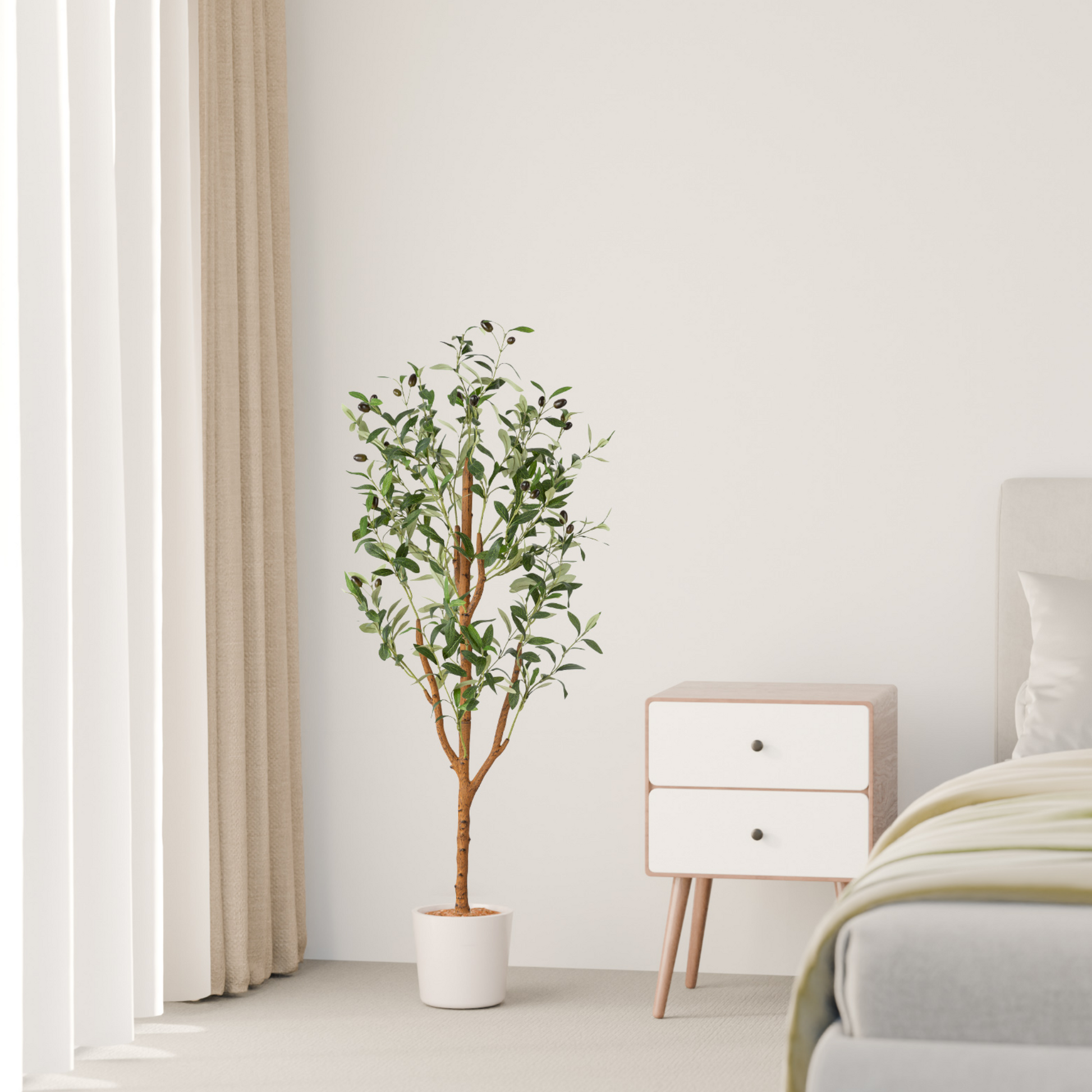 Detailaufnahme der realistischen Oliven und Blätter am Baum