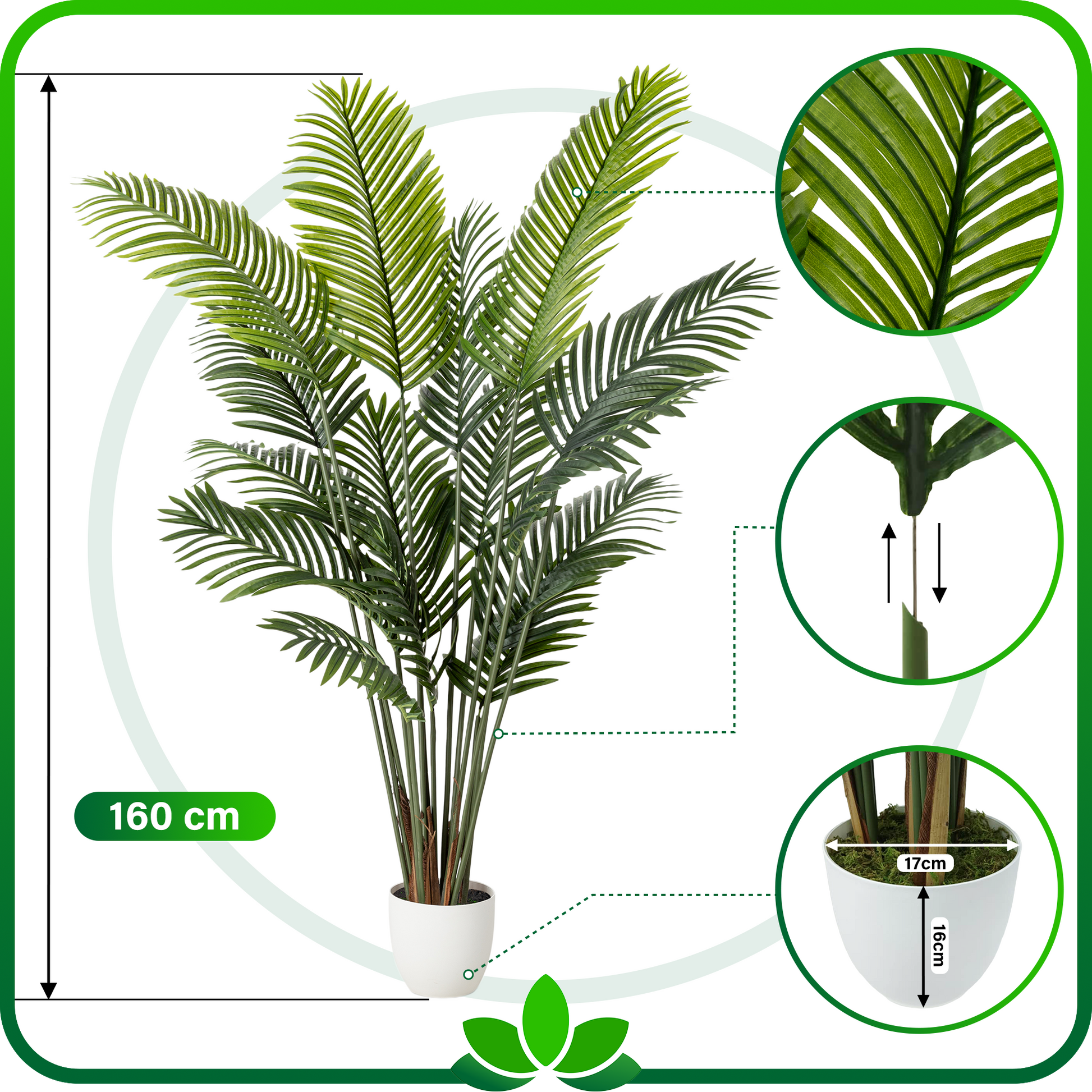 Künstliche Areca-Palme mit lebensechten, satten Grüntönen
