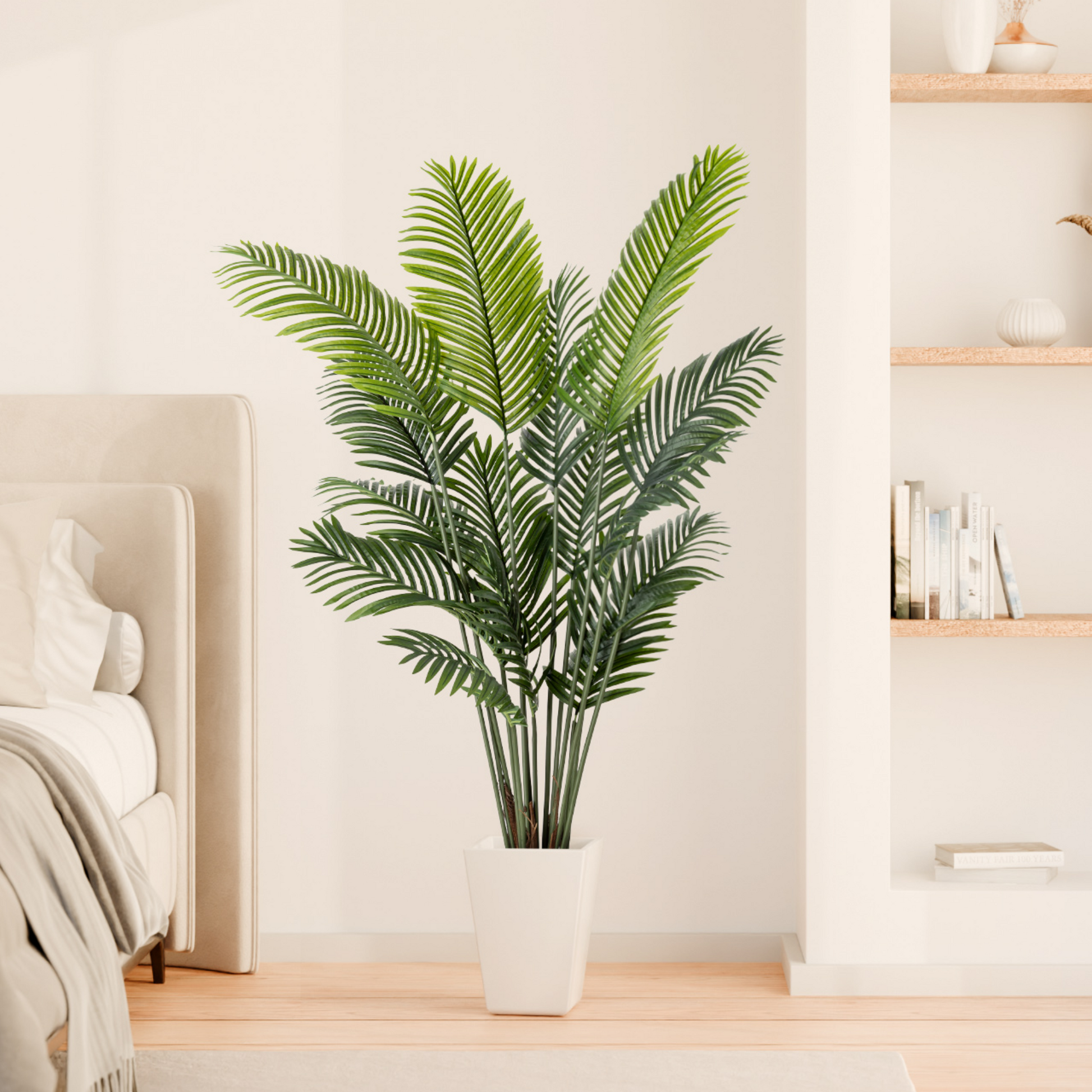 Hochwertige Areca Kunstpalme als dekorativer Akzent im Wohnzimmer
