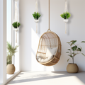 Detailaufnahme Makramee-Knotenarbeit und naturgetreue Kunstpflanzen im Topf