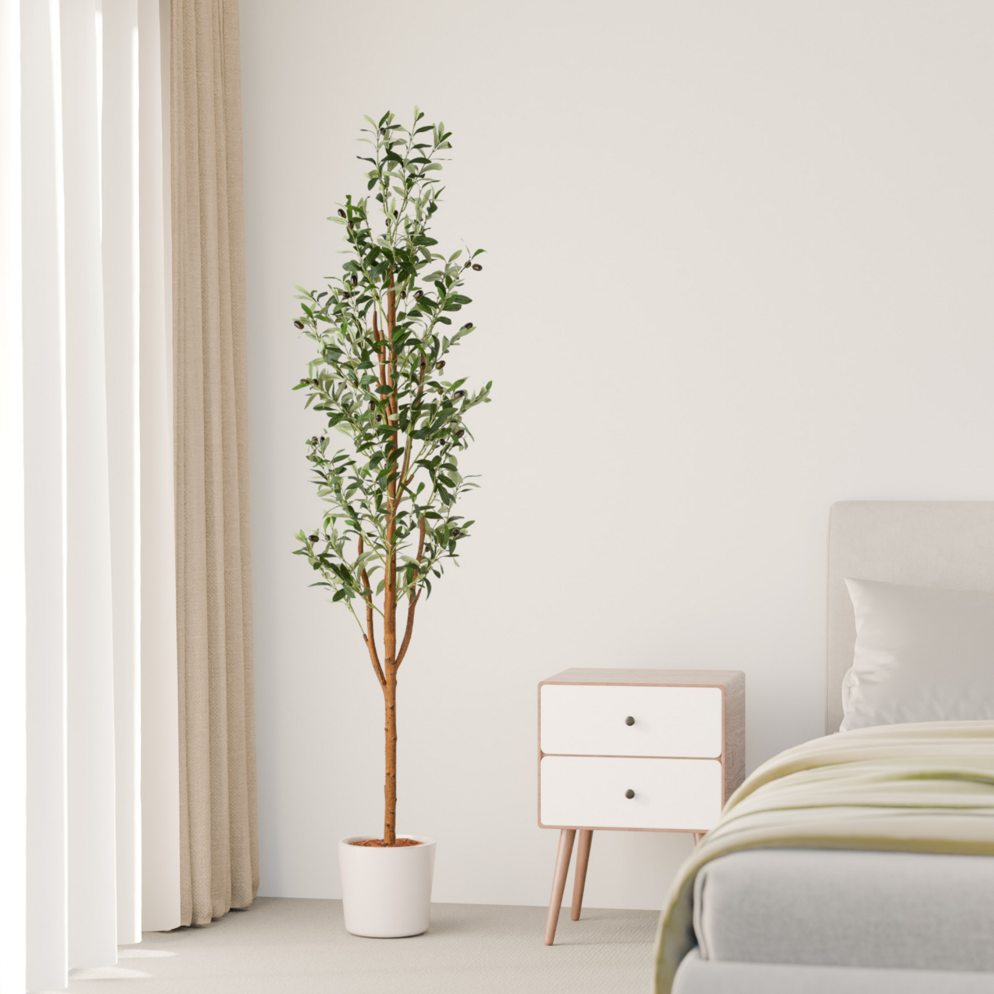 Kunstpflanze Olivenbaum Negra als mediterrane Raumdekoration im Wohnzimmer