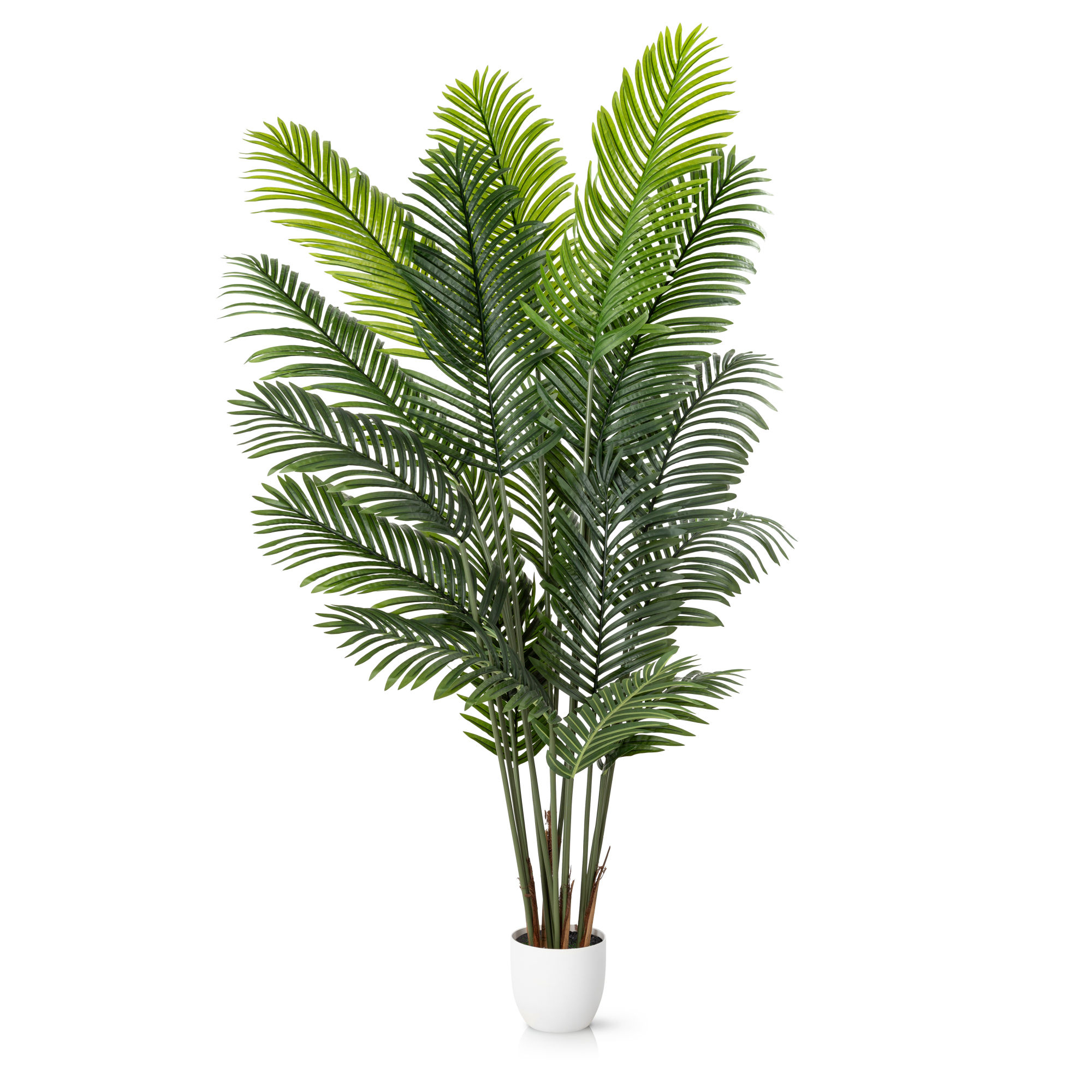 Nahaufnahme der naturgetreu gestalteten Palmwedel der Areca Kunstpflanze