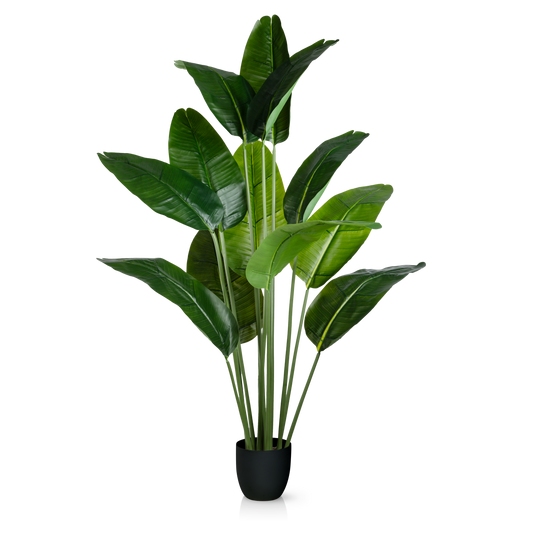 Künstliche Bananenpalme in voller Größe mit realistischen grünen Blättern im Wohnzimmer