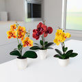 Nahaufnahme einer roten Orchidee mit realistischen Blüten und Blättern