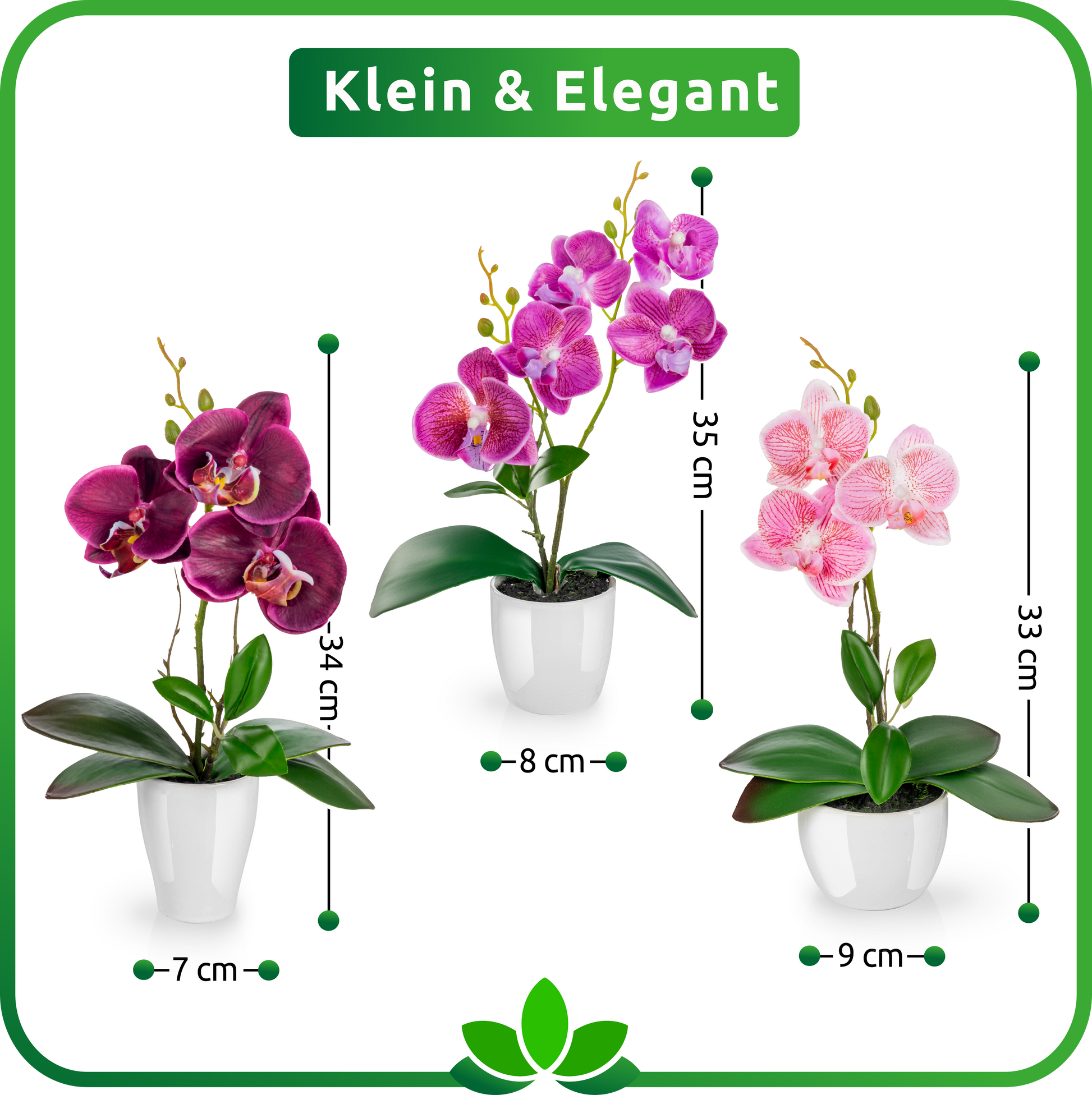 Kunstpflanzen-Set aus drei Orchideen auf einem Regal arrangiert