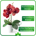 Detailansicht des Keramiktopfes mit orangefarbener Orchidee