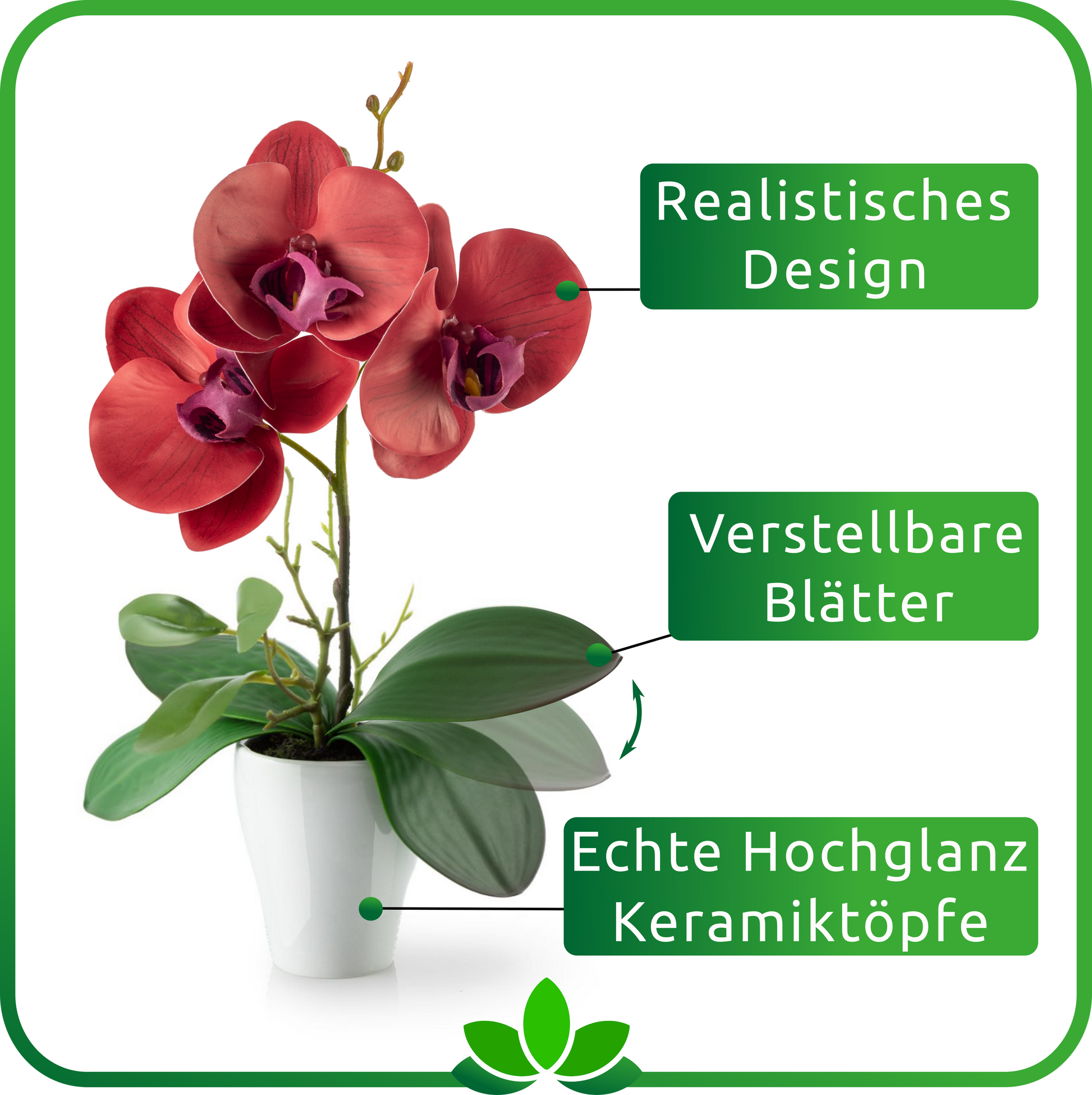 Detailansicht des Keramiktopfes mit orangefarbener Orchidee