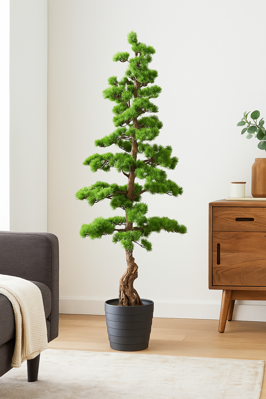 Bonsai Kiefer ca. 140x60cm, im Kunststofftopf 21x23cm schwarz, Kunststoff