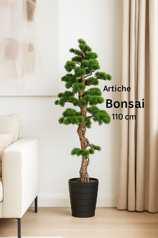 Bonsai Kiefer ca. 110x50cm, im Kunststofftopf 21x23cm schwarz, Kunststoff