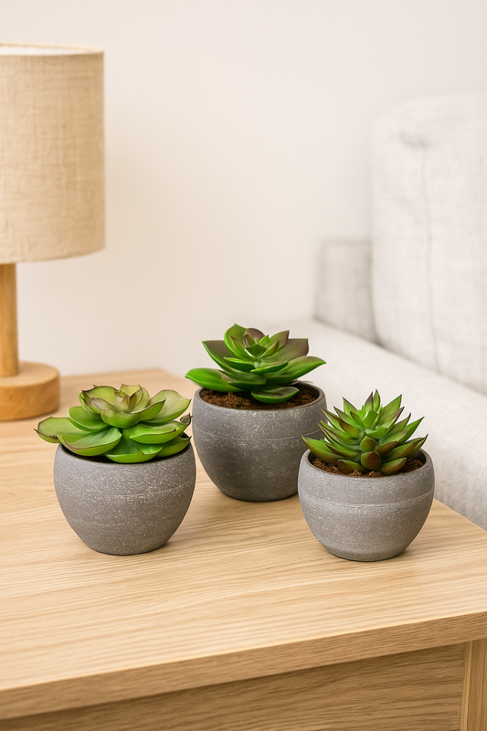 Sukkulenten (18 Stück) ca. 9cm grünrot, im Melamintopf 7,5x6cm