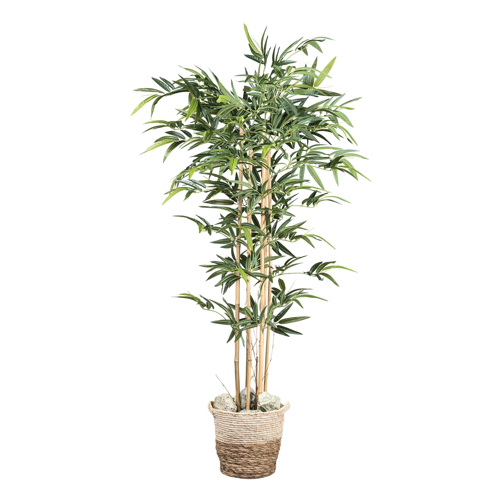 Künstlicher Bambus mit realistischen Bambusrohren und lebendigen Blättern im dekorativen Flechtkorb – pflegeleichte Kunstpflanze für natürliche Raumgestaltung