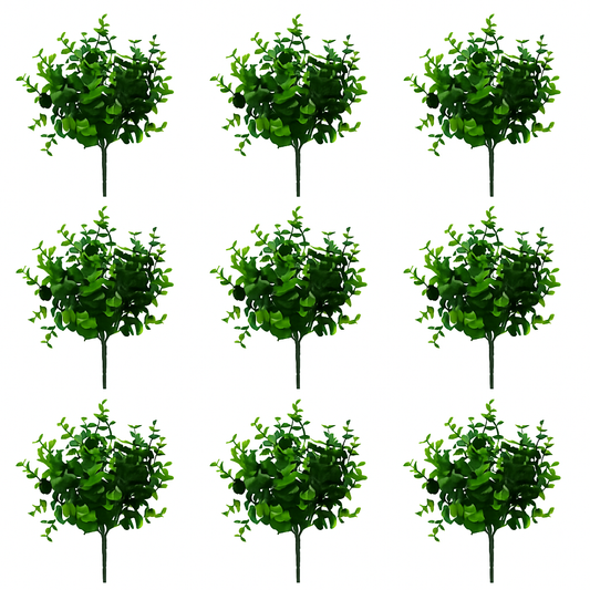 Dekoratives 8er Set künstlicher Eukalyptuszweige mit natürlicher Blattstruktur. Ideal für Vasen, Kränze oder Tischdekoration. Pflegeleicht, langlebig und vielseitig kombinierbar.