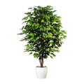 Lebensechter Ficus Benjamini in weißem Übertopf mit naturgetreuem Stamm und dichtem Laub – elegante Kunstpflanze für modernes Raumdesign