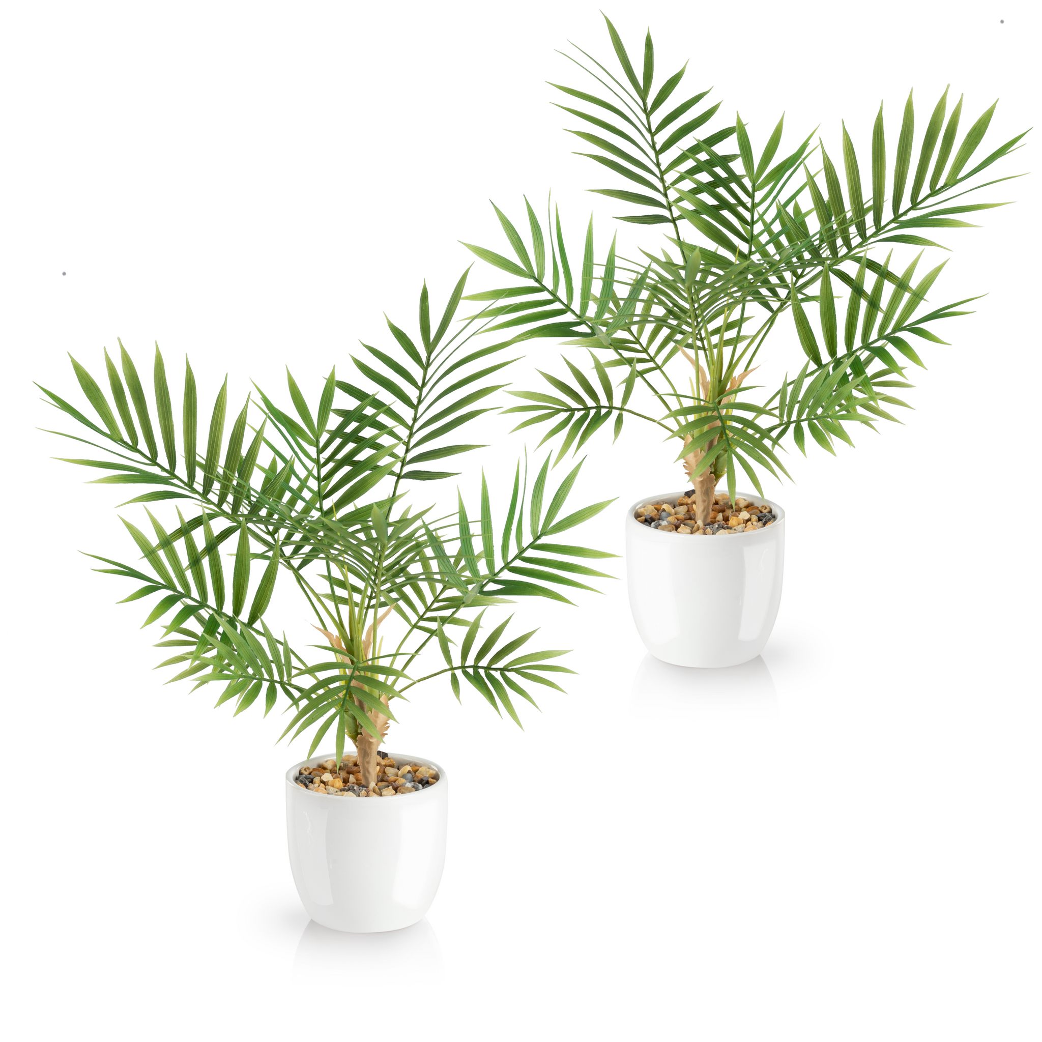 Areca Kunstpflanze in weißem Keramiktopf, 35 cm hoch, tropisches Design