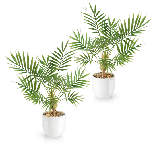 Areca Kunstpflanze in weißem Keramiktopf, 35 cm hoch, tropisches Design