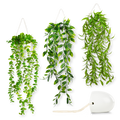 Hängende Kunstpflanzen in eleganten weißen Keramik-Wandvasen, Eukalyptus Mix