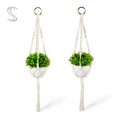Makramee Blumenampel mit weißem Keramiktopf und grüner Kunstpflanze, 60cm