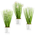 Kunstgras im weißen Keramiktopf, 31 cm, modernes 3er-Set