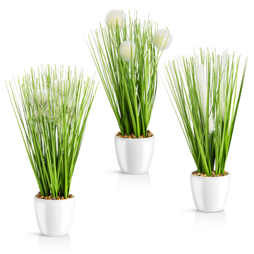 Kunstgras im weißen Keramiktopf, 31 cm, modernes 3er-Set