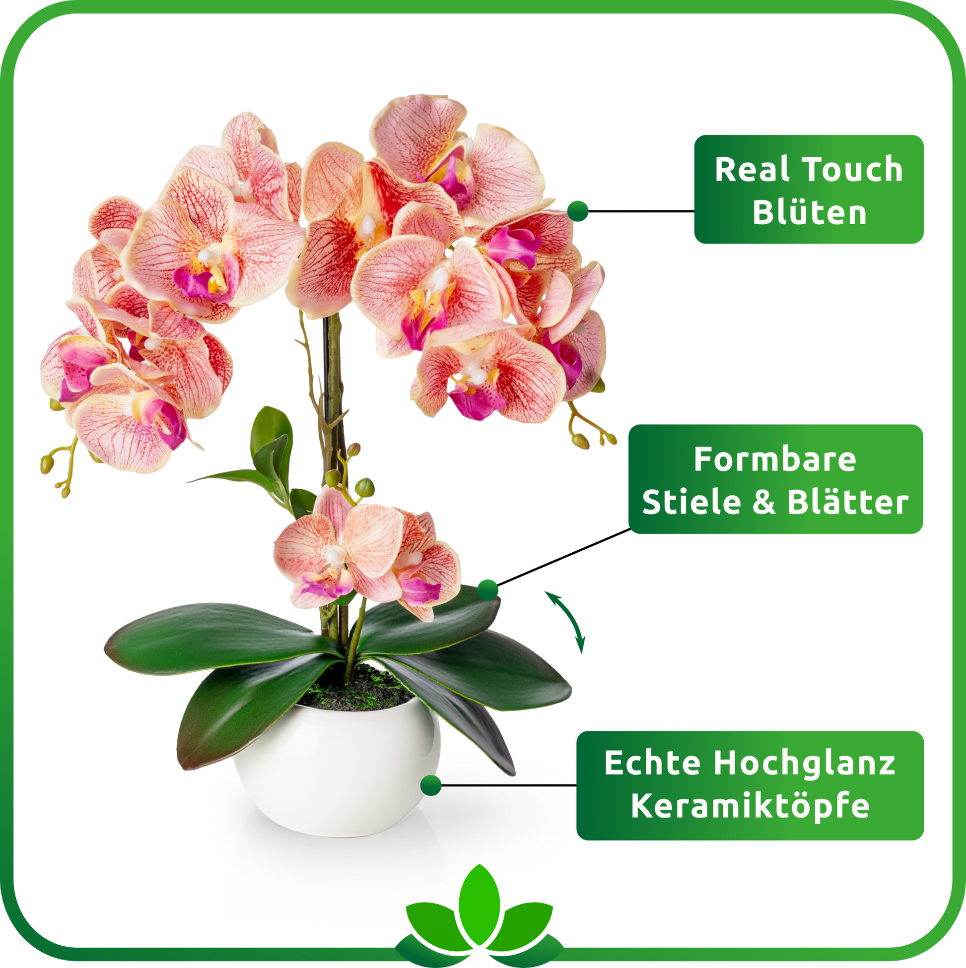 Hochwertige Kunstorchidee mit eleganter Blüte in Nahaufnahme