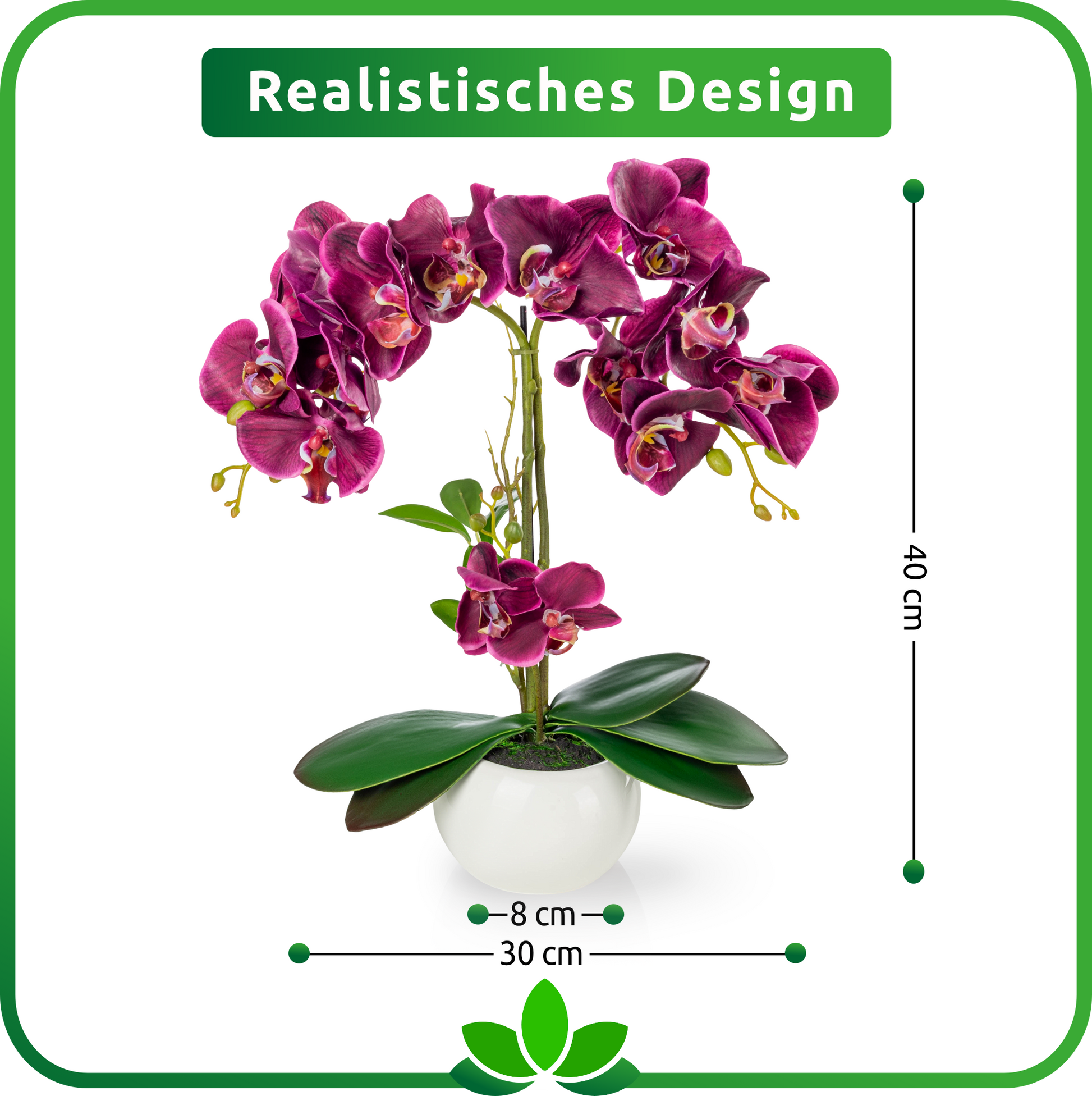 Nahaufnahme der purpurnen Blüten der künstlichen Deko-Orchidee
