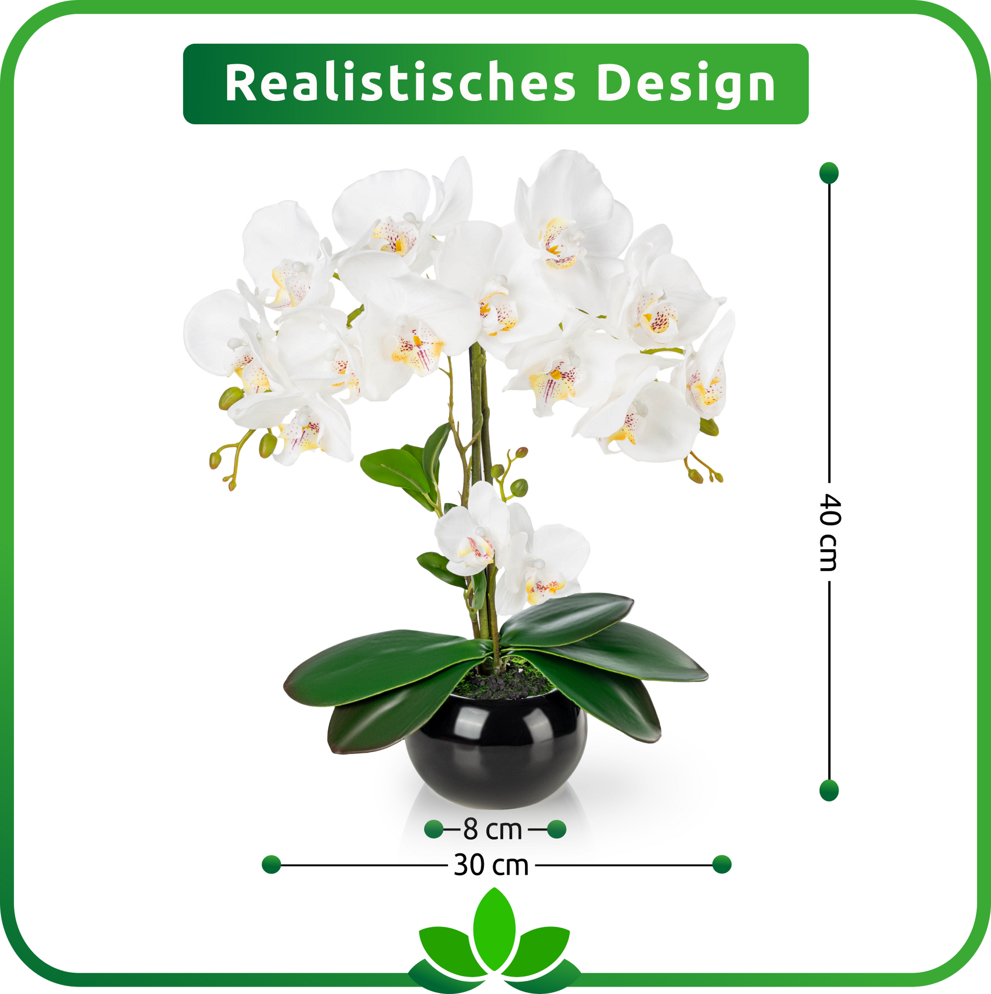 Künstliche Orchideen in Keramiktöpfen (2 Stück, 40cm) - Weiß-Rosé (schwarze Töpfe)