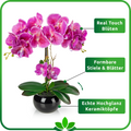 Künstliche Orchideen in Keramiktöpfen (2 Stück, 40cm) - Weiß-Rosé (schwarze Töpfe)